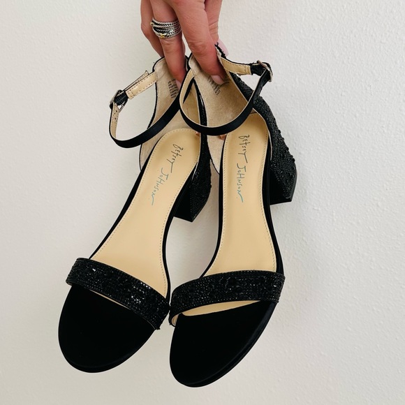 Betsey Johnson Shoes - New Betsey Johnson Hanna Rhinestone Block Heel Ankle Strap Black Dress Sandals